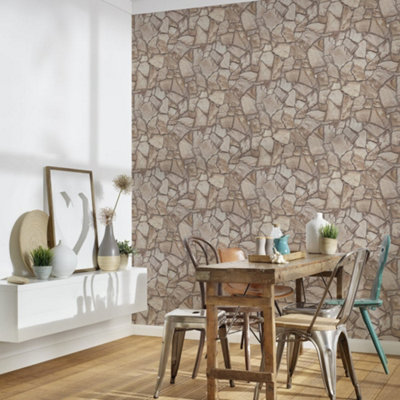 Galerie Beige Claystone Cottage Motif Wallpaper from B&Q