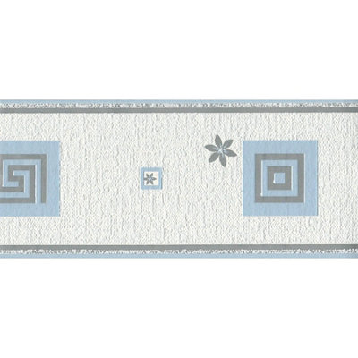 As Creation Greek Key Floral Blue Silver Wallpaper Border Textured Vinyl