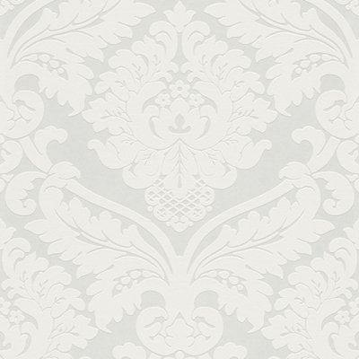 As Creation Bricoflor Damask Wallpaper Grey And White Flocked Wallpaper With Floral Patterns Baroque Wallpaper Perfect 10.05 X 0.53 M from B&Q