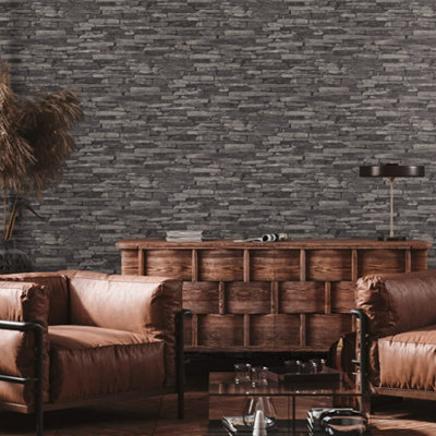 Galerie Silver Grey Rocky Retreat Motif Wallpaper from B&Q