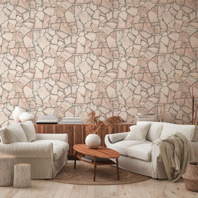Galerie Beige Claystone Cottage Motif Wallpaper from B&Q