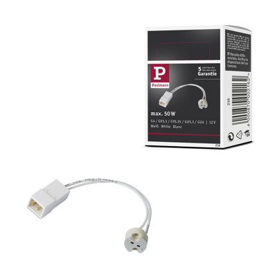 Paulmann Downlight Accessories Universal Halogen Fitting For Cable Harness 15X170 mm 12V G4 / Gx5,3 / Gy6,35 White from B&Q