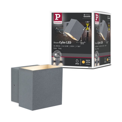 Paulmann 18002 Surface-Mounted Wall Luminaire House Wall Led Orientation Light Cybo 2X3W Grey 100X100 mm Outdoors Ip65