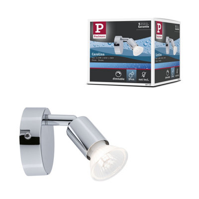 Paulmann 66749 Wall Spotlight Carolina Ip44 Gu10 230V Max. 10W Dimmable Chrome Single Flame Spotlight