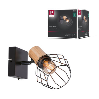 Paulmann 66766 Spotlight Lanke 1-Lamp Max. 1X20W Ceiling Luminaire Black/wood Spot Metal E14 from B&Q