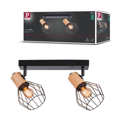 Paulmann 66767 Spotlight Lanke 2-Lamp Max. 2X20W Ceiling Luminaire Black/wood Spot Metal E14