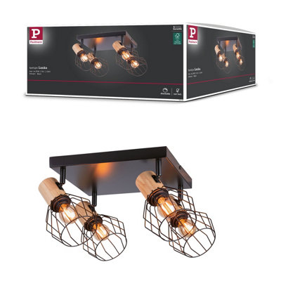 Paulmann 66769 Spotlight Lanke 4-Lamp Max. 4X20W Ceiling Luminaire Black/wood Spot Metal E14 from B&Q