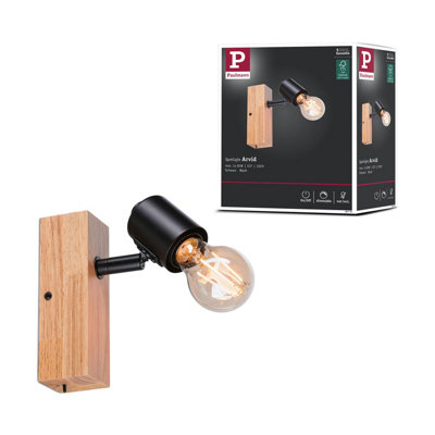 Paulmann 66770 Spotlight Arvid 1-Lamp Max. 1X20W Ceiling Luminaire Black/wood Spot Metal E27