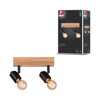 Paulmann 66771 Spotlight Arvid 2-Lamp Max. 2X20W Ceiling Luminaire Black/wood Spot Metal E27