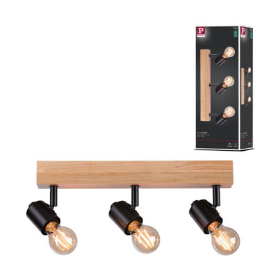 Paulmann 66772 Spotlight Arvid 3-Lamp Max. 3X20W Ceiling Luminaire Black/wood Spot Metal E27
