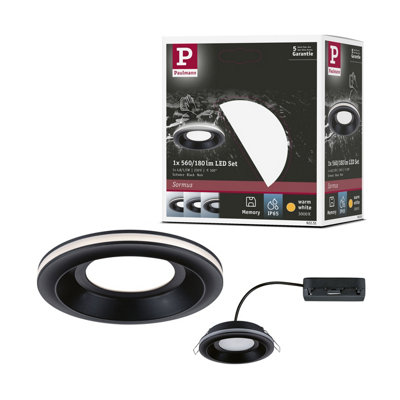 Paulmann 92251 Led Recessed Luminaire Sormus Ip65 Round 100 mm 4,8 / 1,5W 560Lm / 180Lm 230V 3000K Black