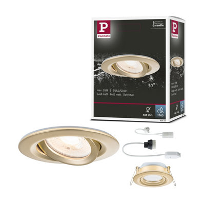 Paulmann 92403 Recessed Luminaire Nova Plus Ip65 Round 93 mm 30 Deg. Tilt Gu5,3 / Gu10 Max. 35W 230 To 12V Dimmable Gold