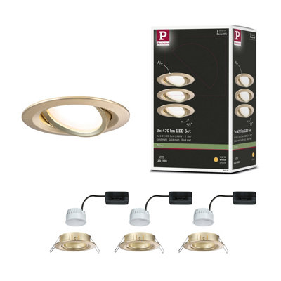 Paulmann 92404 Led Recessed Luminaire Nova Coin Round 84 mm 50 Deg. Tilt Coin 3X6W 3X470Lm 230V 2700K Gold Matt