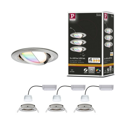Paulmann 92965 Nova Plus Led Recessed Luminaire Smart Home Zigbee Set Rnd. Swivel 3X2.5W Rgbw Dim Brushed Iron Spot