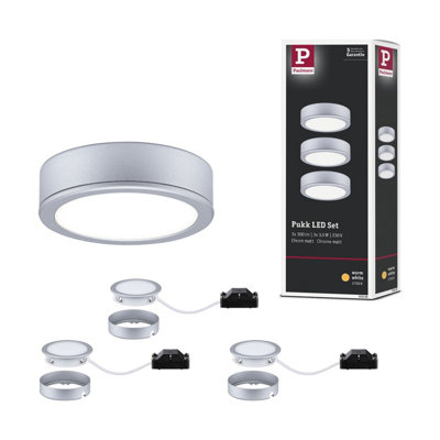 Paulmann 93092 Led Furniture Luminaire Set Pukk Round Incl. 3X3.5W Cabinet Light Chrome Matt Plastic 2700K from B&Q