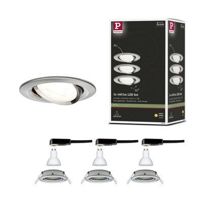 Paulmann 93429 Led Recessed Luminaire Nova Basic SetSwivellingRound84 mm50 Deg. Tilt Gu103X6.5W3X460Lm,