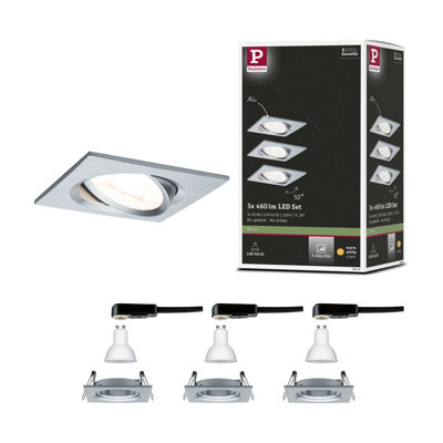 Paulmann 93474 Led Recessed Luminaire 3-Step Dim Nova Basic Set Swivelling Angular 84X84 mm 50 Deg. Tilt Gu10 3X6.5W