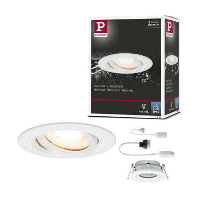 Paulmann Recessed Luminaire Nova Plus Swivelling Ip65 Round 93 mm 30 Deg. Tilt Gu5,3 / Gu10 Max. 35W 230 To 12V Dimmable Matt