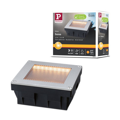 Paulmann Solar Led Recessed Floor Luminaires Sorea Twilight Sensor Ip67 Angular 100X100 mm 2200K 0,1W 5Lm 3,7V Brushed from B&Q