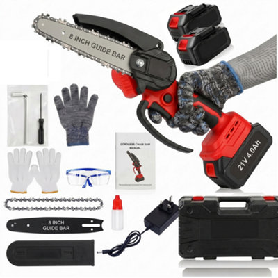 4000W 8 Inch Portable Cordless Mini Chainsaw with 2 Batteries and 2 ...