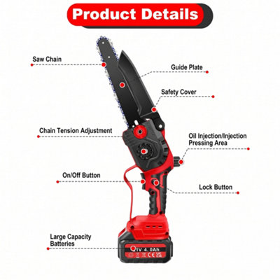 4000W 8 Inch Portable Cordless Mini Chainsaw with 2 Batteries and 2 ...