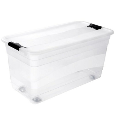 Keeeper Crystal Box 83 Litre With Lid And Caster WheelsTransparent from B&Q