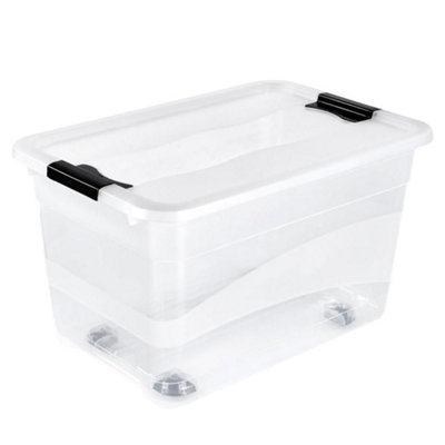 Keeeper Crystal Box 52 Litre With Lid And Caster WheelsTransparent from B&Q
