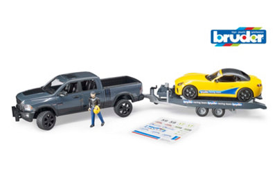 Bruder Ram 2500 Power Wagon And Roadster Racing Team Detailed Vehicle & Playset Model - Red - Image 13