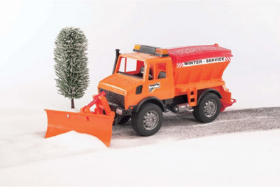 BRUDER MB Unimog Winter Service Snow Plow Toy Truck - 1:16 Scale - Orange/Red - Image 7