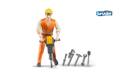 B&Q -  Bworld Construction Worker With Accessories Detailed Vehicle & Playset Model