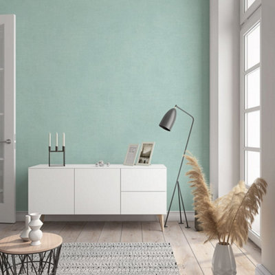 Galerie Flora Blue Plain Texture Lustre Wallpaper from B&Q