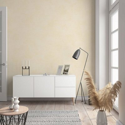 Galerie Flora Yellow Plain Texture Lustre Wallpaper from B&Q
