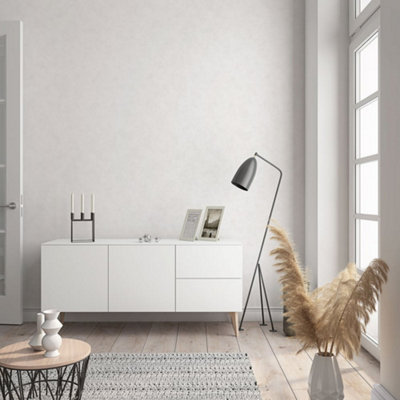 Galerie Flora White Plain Texture Lustre Wallpaper from B&Q