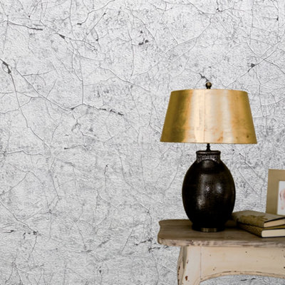 Galerie Perfecto 2 Light Grey Blue Crackle Texture Textured Wallpaper from B&Q