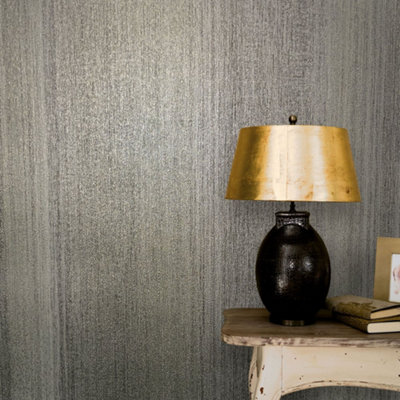 B&Q -  Perfecto 2 Grey Brown Striped Texture Textured Wallpaper