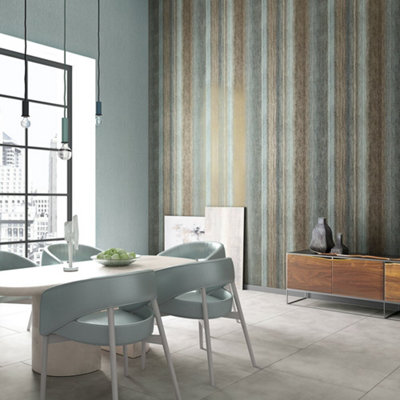B&Q -  Perfecto 2 Brown Blue Grey Striped Texture Textured Wallpaper