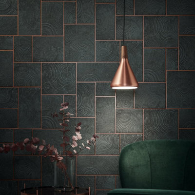 Galerie Natural Opulence Black & Rose Gold Wood Block Wallpaper Roll from B&Q