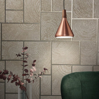 Galerie Natural Opulence Beige Wood Block Wallpaper Roll from B&Q