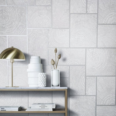 Galerie Natural Opulence Cream Wood Block Wallpaper Roll from B&Q
