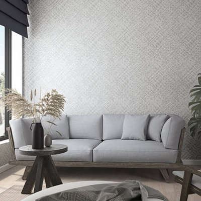 Galerie Eden Collection Grey Rattan Chevron Effect Wallpaper Roll from B&Q