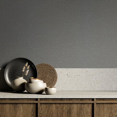 Galerie Silver Grey Textile Optics Wallpaper from B&Q