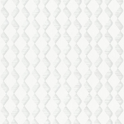 Galerie Serene Collection Metallic White Geometric Zig-Zag Wallpaper Roll from B&Q