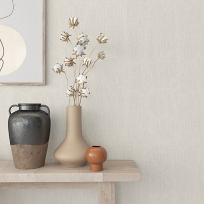 Galerie Eden Collection Grey Linen Effect Wallpaper Roll from B&Q