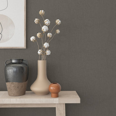 Galerie Eden Collection Charcoal Linen Effect Wallpaper Roll from B&Q