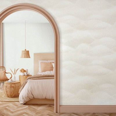 Galerie Hotel Cream Rolling Hills Glitter Landscape Wallpaper Roll from B&Q