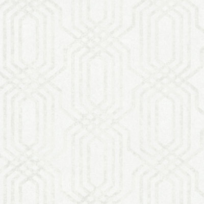 Galerie Hotel White Embossed Geometric Glitter Trellis Wallpaper Roll from B&Q