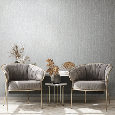 Galerie Hotel Silver Embossed Geometric Glitter Trellis Wallpaper Roll from B&Q