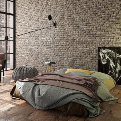 Galerie Loft 2 Dark Greige Exposed Brick Design  Wallpaper Roll from B&Q
