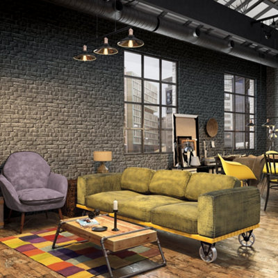 Galerie Loft 2 Dark Grey Exposed Brick Design  Wallpaper Roll from B&Q