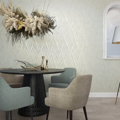 Galerie The New Design Book Light Green Sheen Wave Ribbons Wallpaper Roll from B&Q
